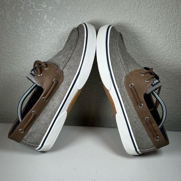 Sperry Top-Sider Halyard Mens 12 Boat Shoes Chambray & Chocolate Canvas Lace Up - Picture 7 of 9